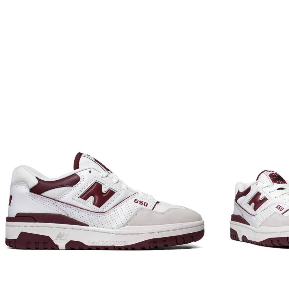 NEW BALANCE 550 LEATHER & SUEDE SNEAKERS Sea Salt Burgundy Men's 6 / Women 7.5